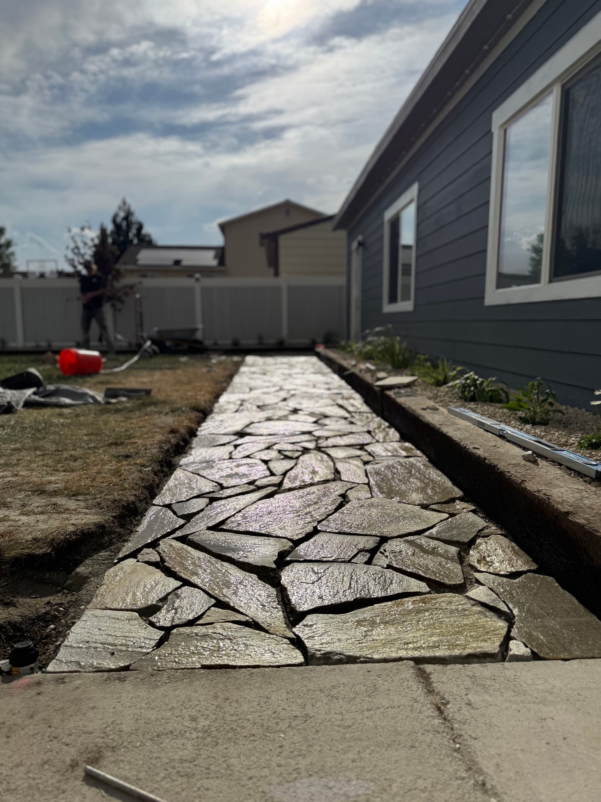 Storm Mountain Flagstone Walkway and Railroad Tie Garden Beds
