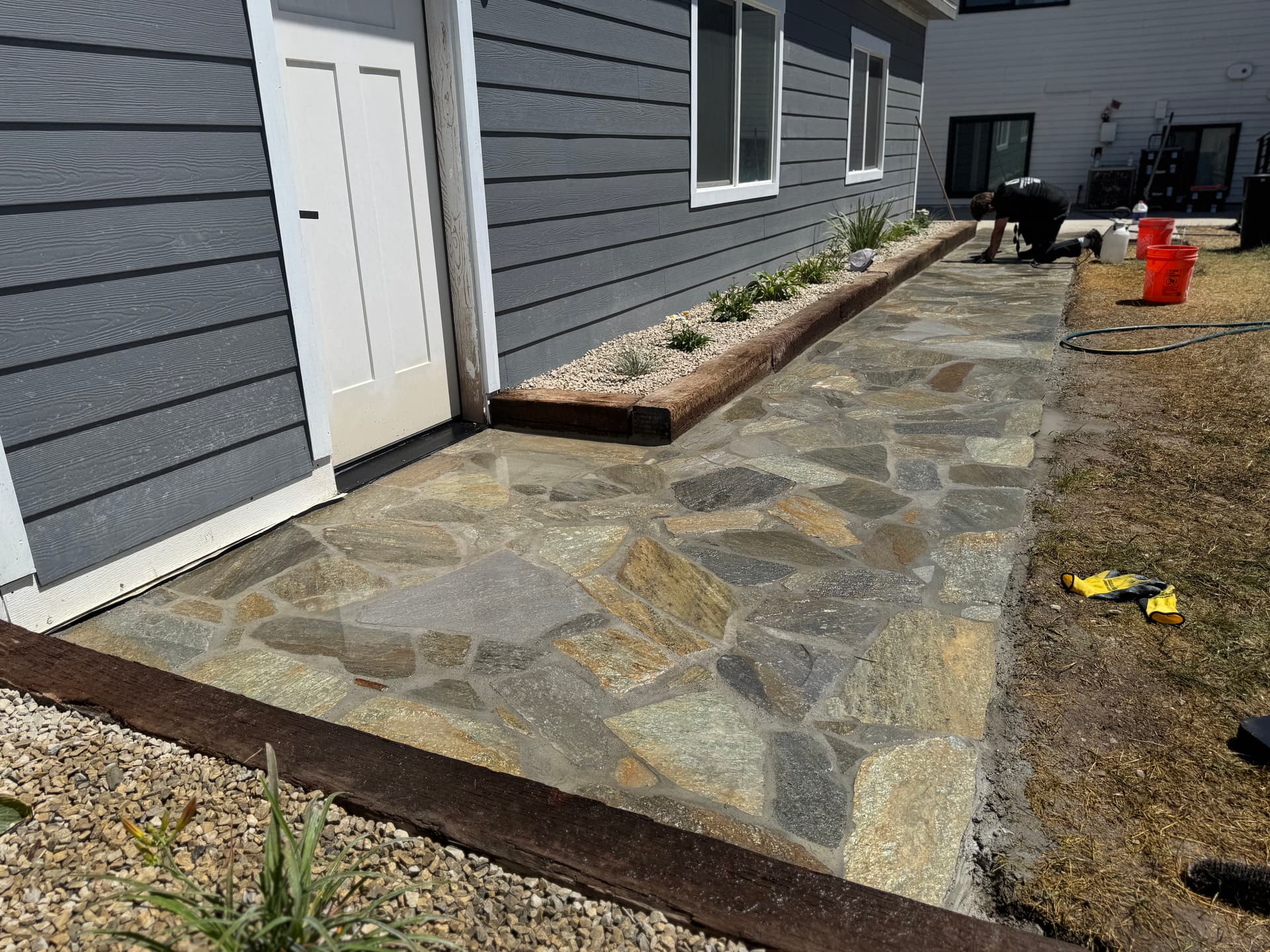Storm Mountain Flagstone Walkway and Railroad Tie Garden Beds