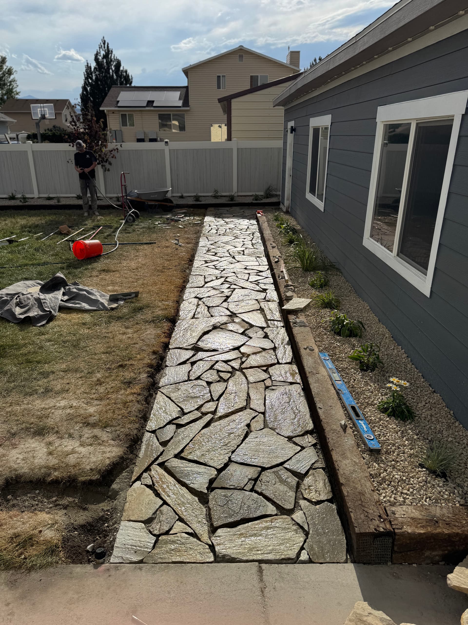 Gallery photos for Storm Mountain Flagstone Walkway and Railroad Tie Garden Beds: Image #2